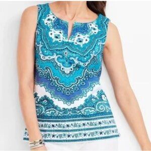 RSVP by Talbots Top Womens 10 Blue Paisley Bandana Split Neck Sleeveless Lined
